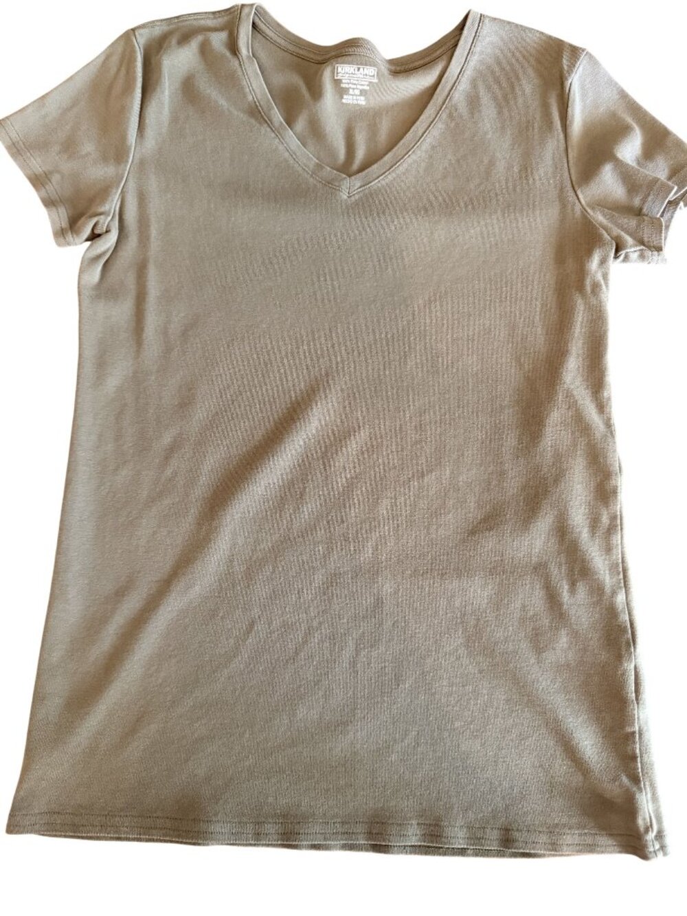 Kirkland Womens Olive Green V-Neck Tee 100% Pima Cotton XL